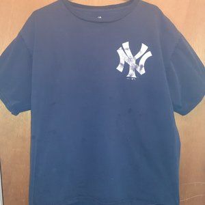 Mens Vintage NY Yankees Logo Tee Shirt Blue Faded Size XL